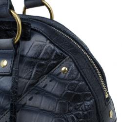 Pre Owned Saint Laurent Paris Blue Croc-Embossed Large Muse Bag