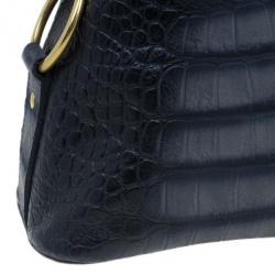Pre Owned Saint Laurent Paris Blue Croc-Embossed Large Muse Bag