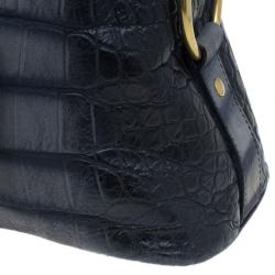 Pre Owned Saint Laurent Paris Blue Croc-Embossed Large Muse Bag