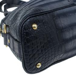 Pre Owned Saint Laurent Paris Blue Croc-Embossed Large Muse Bag