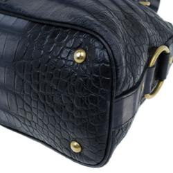 Pre Owned Saint Laurent Paris Blue Croc-Embossed Large Muse Bag