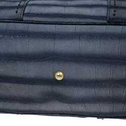 Pre Owned Saint Laurent Paris Blue Croc-Embossed Large Muse Bag