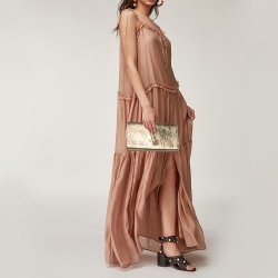 Pre Owned Saint Laurent Gold Leather Belle De Jour Clutch