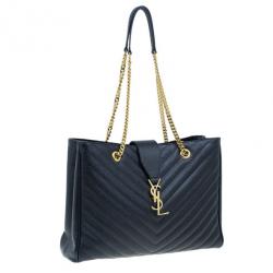 Pre Owned Saint Laurent Paris Black Matelasse Leather Cassandre Shopper Tote