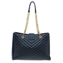 Pre Owned Saint Laurent Paris Black Matelasse Leather Cassandre Shopper Tote