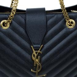 Pre Owned Saint Laurent Paris Black Matelasse Leather Cassandre Shopper Tote