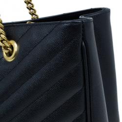 Pre Owned Saint Laurent Paris Black Matelasse Leather Cassandre Shopper Tote