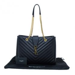 Pre Owned Saint Laurent Paris Black Matelasse Leather Cassandre Shopper Tote