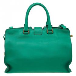 Pre Owned Saint Laurent Paris Green Leather Small Ligne Y Cabas Tote