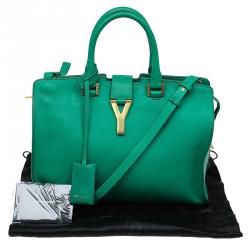 Pre Owned Saint Laurent Paris Green Leather Small Ligne Y Cabas Tote