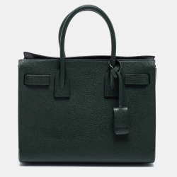 Pre Owned Saint Laurent Dark Green Pebbled Leather Baby Classic Sac De Jour Tote