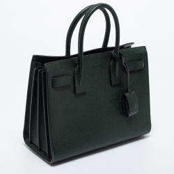 Pre Owned Saint Laurent Dark Green Pebbled Leather Baby Classic Sac De Jour Tote