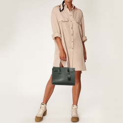 Pre Owned Saint Laurent Dark Green Pebbled Leather Baby Classic Sac De Jour Tote