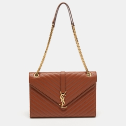 Saint Laurent Brown Matelassé Leather Large Monogram Envelope Shoulder Bag