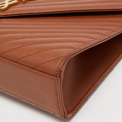 Saint Laurent Brown Matelassé Leather Large Monogram Envelope Shoulder Bag
