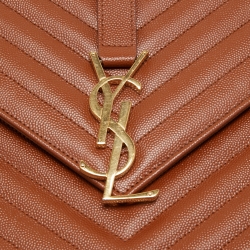 Saint Laurent Brown Matelassé Leather Large Monogram Envelope Shoulder Bag