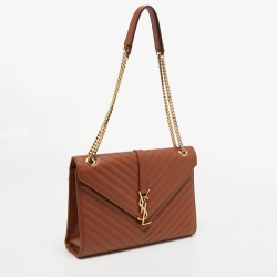 Saint Laurent Brown Matelassé Leather Large Monogram Envelope Shoulder Bag