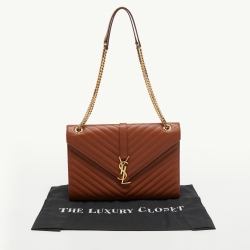 Saint Laurent Brown Matelassé Leather Large Monogram Envelope Shoulder Bag