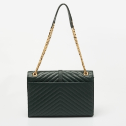 Pre Owned Saint Laurent Dark Green Matelassé Leather Large Cassandre Flap Bag