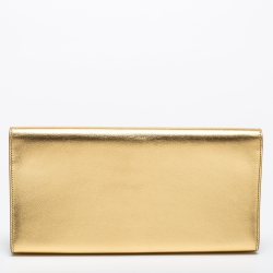 Pre Owned Saint Laurent Metallic Gold Leather Monogram Clutch