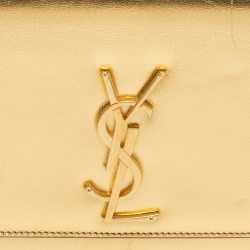 Pre Owned Saint Laurent Metallic Gold Leather Monogram Clutch