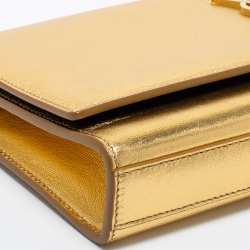 Pre Owned Saint Laurent Metallic Gold Leather Monogram Clutch
