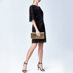 Pre Owned Saint Laurent Metallic Gold Leather Monogram Clutch
