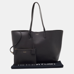 Pre Owned Saint Laurent Dark Grey Leather E/W Shopper Tote