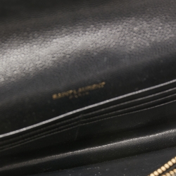 مملوكة مسبقًا Saint Laurent Black Matelasse Leather Monogram Envelope Wallet on Chain