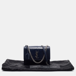 Saint Laurent Navy Blue Croc Embossed Leather Medium Sunset Shoulder Bag