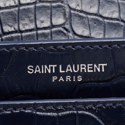 Saint Laurent Navy Blue Croc Embossed Leather Medium Sunset Shoulder Bag