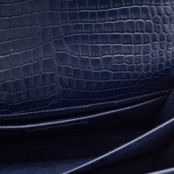 Saint Laurent Navy Blue Croc Embossed Leather Medium Sunset Shoulder Bag