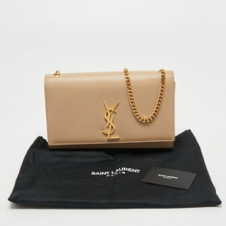 Saint Laurent Beige Leather Monogram Kate Chain Shoulder Bag