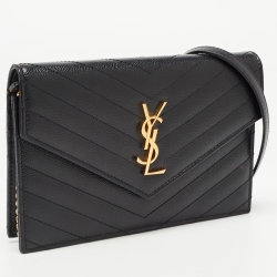 Saint Laurent Matelasse Leather Monogram Envelope Wallet on Chain
