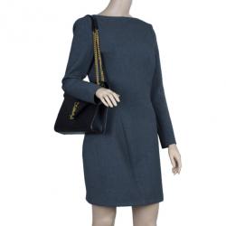 Pre Owned Saint Laurent Black Leather Large Chevron Cassandre Shoulder Bag