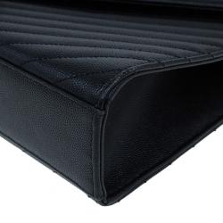 Pre Owned Saint Laurent Black Leather Large Chevron Cassandre Shoulder Bag