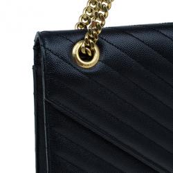 Pre Owned Saint Laurent Black Leather Large Chevron Cassandre Shoulder Bag