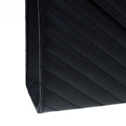 Pre Owned Saint Laurent Black Leather Large Chevron Cassandre Shoulder Bag