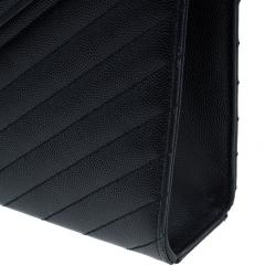 Pre Owned Saint Laurent Black Leather Large Chevron Cassandre Shoulder Bag