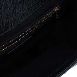 Pre Owned Saint Laurent Black Leather Large Chevron Cassandre Shoulder Bag