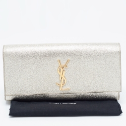 Pre Owned Saint Laurent Gold Crinkled Leather Kate Clutch