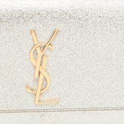 Pre Owned Saint Laurent Gold Crinkled Leather Kate Clutch