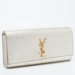Pre Owned Saint Laurent Gold Crinkled Leather Kate Clutch
