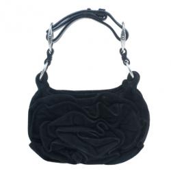 Pre Owned Saint Laurent Paris Black Suede Era Nadja Flower Pochette