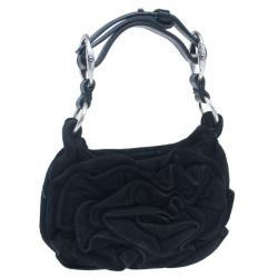 Pre Owned Saint Laurent Paris Black Suede Era Nadja Flower Pochette