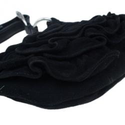 Pre Owned Saint Laurent Paris Black Suede Era Nadja Flower Pochette