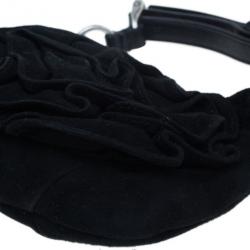 Pre Owned Saint Laurent Paris Black Suede Era Nadja Flower Pochette