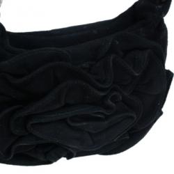Pre Owned Saint Laurent Paris Black Suede Era Nadja Flower Pochette