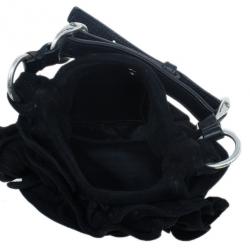 Pre Owned Saint Laurent Paris Black Suede Era Nadja Flower Pochette