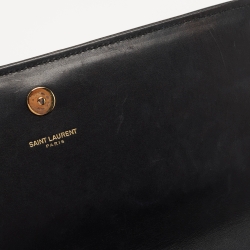 Saint Laurent Black Diagonal Quilt Leather Kate Monogram Clutch